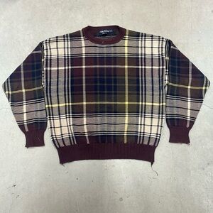 Vintage Nautica brown & green plaid crewneck sweater size M